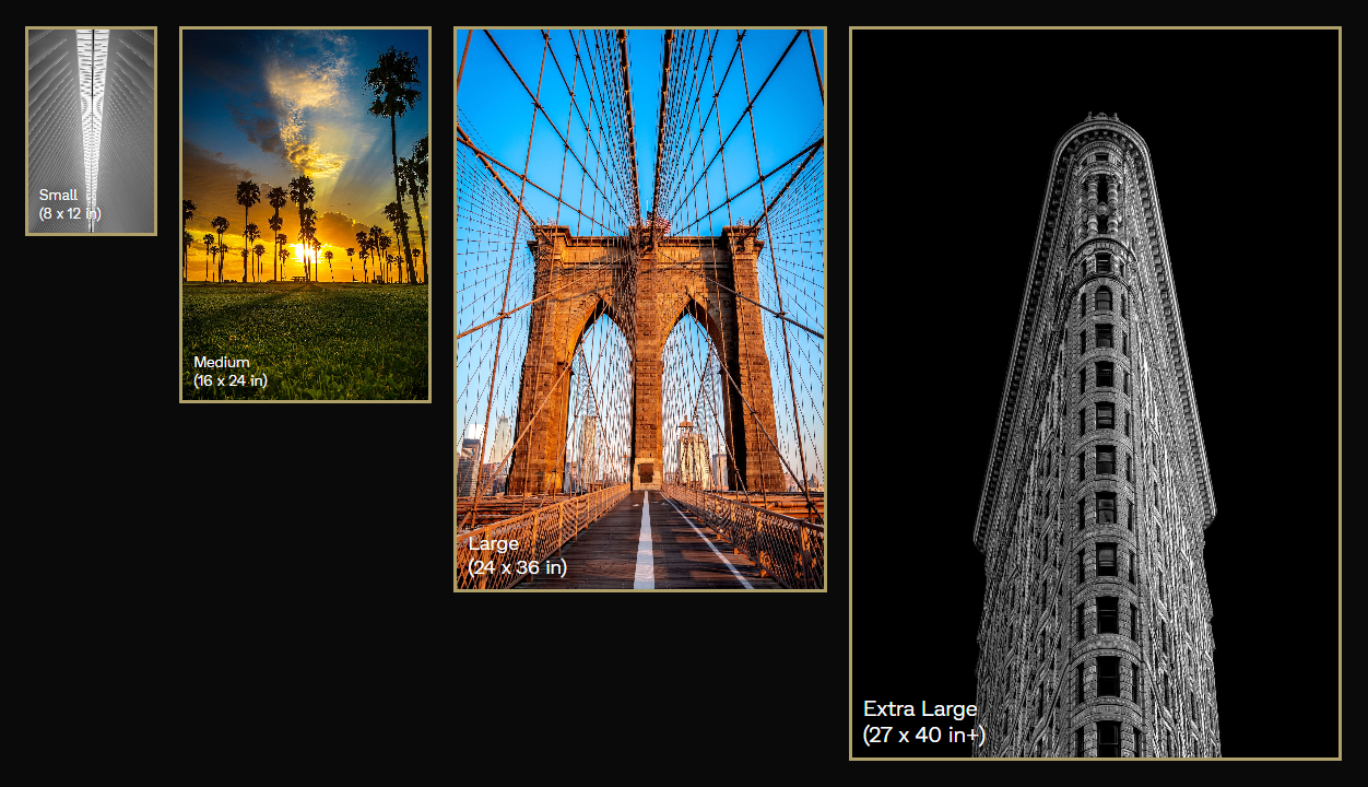 Fine Art Photography print sizes displayed in different interior spaces